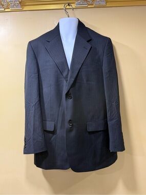 Men's Pinstripe Two-Button Blazer - Black